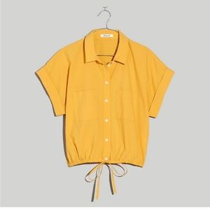 Madewell Signature Poplin Button-Up Drawstring orange Shirt Size XS